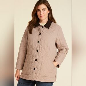 Eddie Bauer Women Quilted Barn Jacket XL Beige Tan Coat Fall Winter Classic Soft